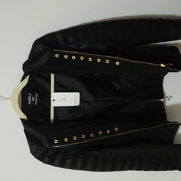 Drôle De Copine French Military Black Vegan Leather Jacket S/M - Picture 3 of 9